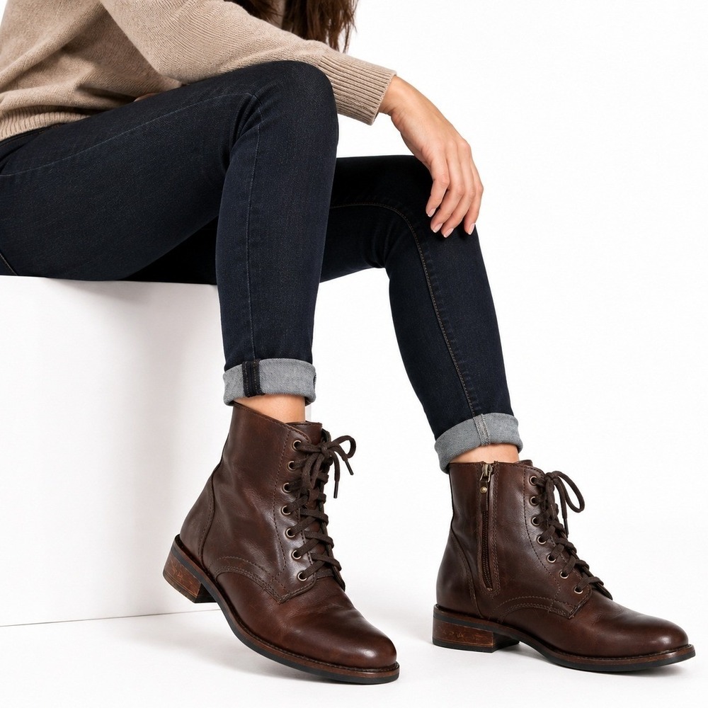 Thursday Boot Company Everyday Brown Leather Ankle Boots Lace Zip Womens 8.5